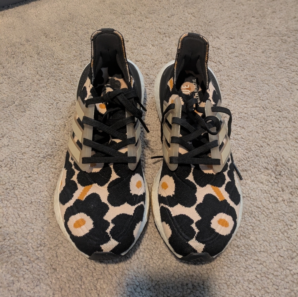 Adidas Floral Pattern Sneakers - Black, Cream & Gold Accent (Special Edition)